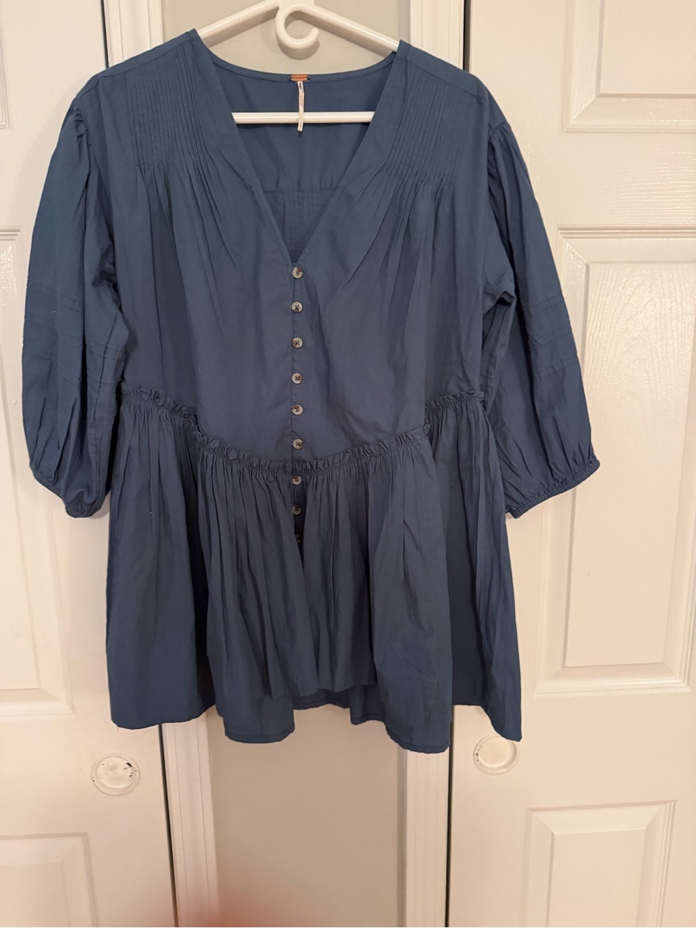 Free People Dusty Blue Button-Front Tunic Top